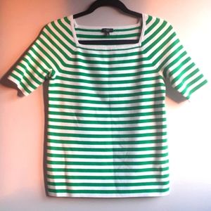 Talbots Petites Square Neck Knit Top | MP | Green and White Stripes